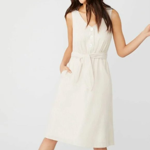 Rw&co Cotton Midi Sleeveless Dress A-Line Fit & Flare Minimalist Neutral Summer - Picture 7 of 7